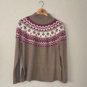 Tahari Women's Fair Isle Sweater - Taupe and Magenta